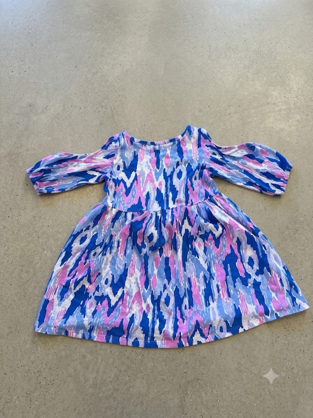Lilly Pulitzer Girls Cold Shoulder Dress / Tunic | Blue Pink Ikat | Size M (6-7)